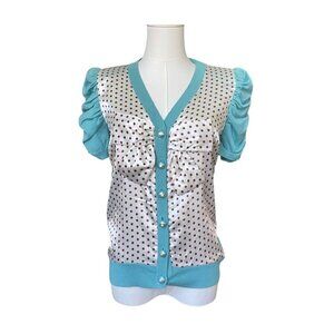 Twelve By Twelve Retro Polka Dot Top S Mixed Media Ruffle Rockabilly Pinup 50s‎